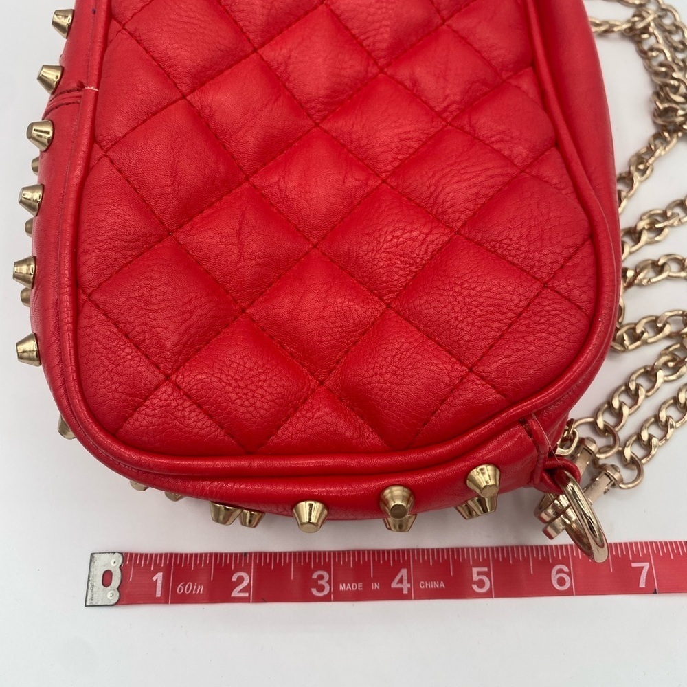 MMS Red Quilted purse with Gold Chain and studs - Picture 12 of 13